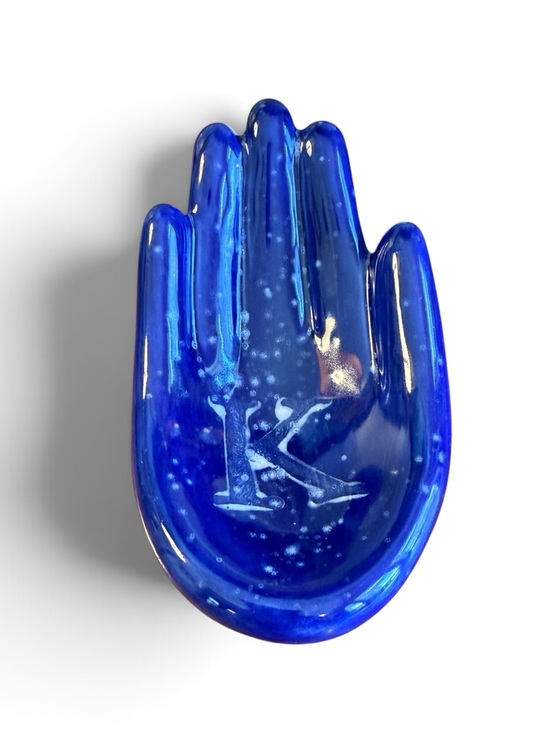 Other - Cobalt Blue Ceramic Hand Dish with Initial “K”